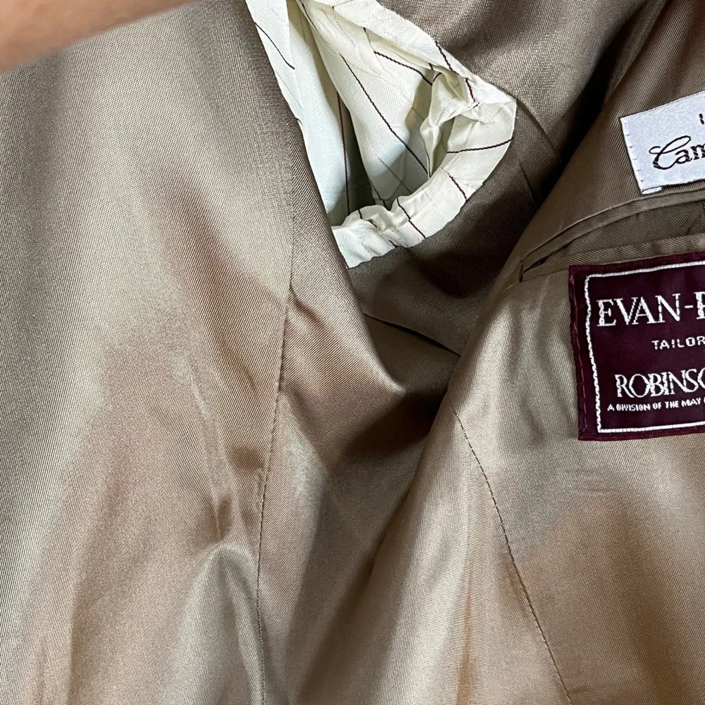 Vtg. Evan‎ Picone Robinsons May Camel Hair Blazer 40SHT Sport Coat Forrest Green